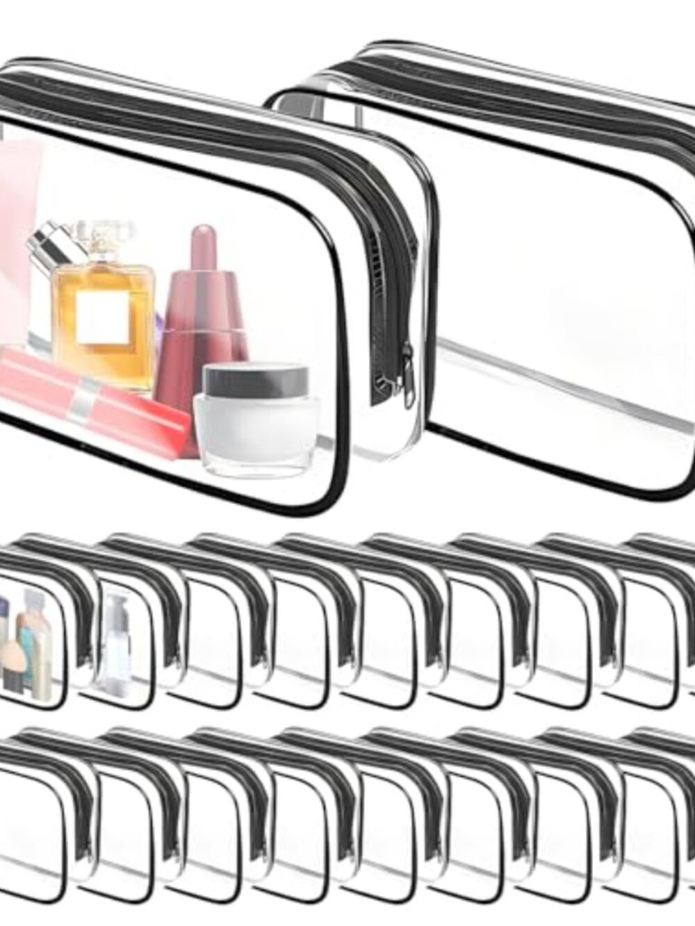 20 Pack Clear PVC Cosmetic Bags Waterproof Zippered Travel Toiletry Pouches